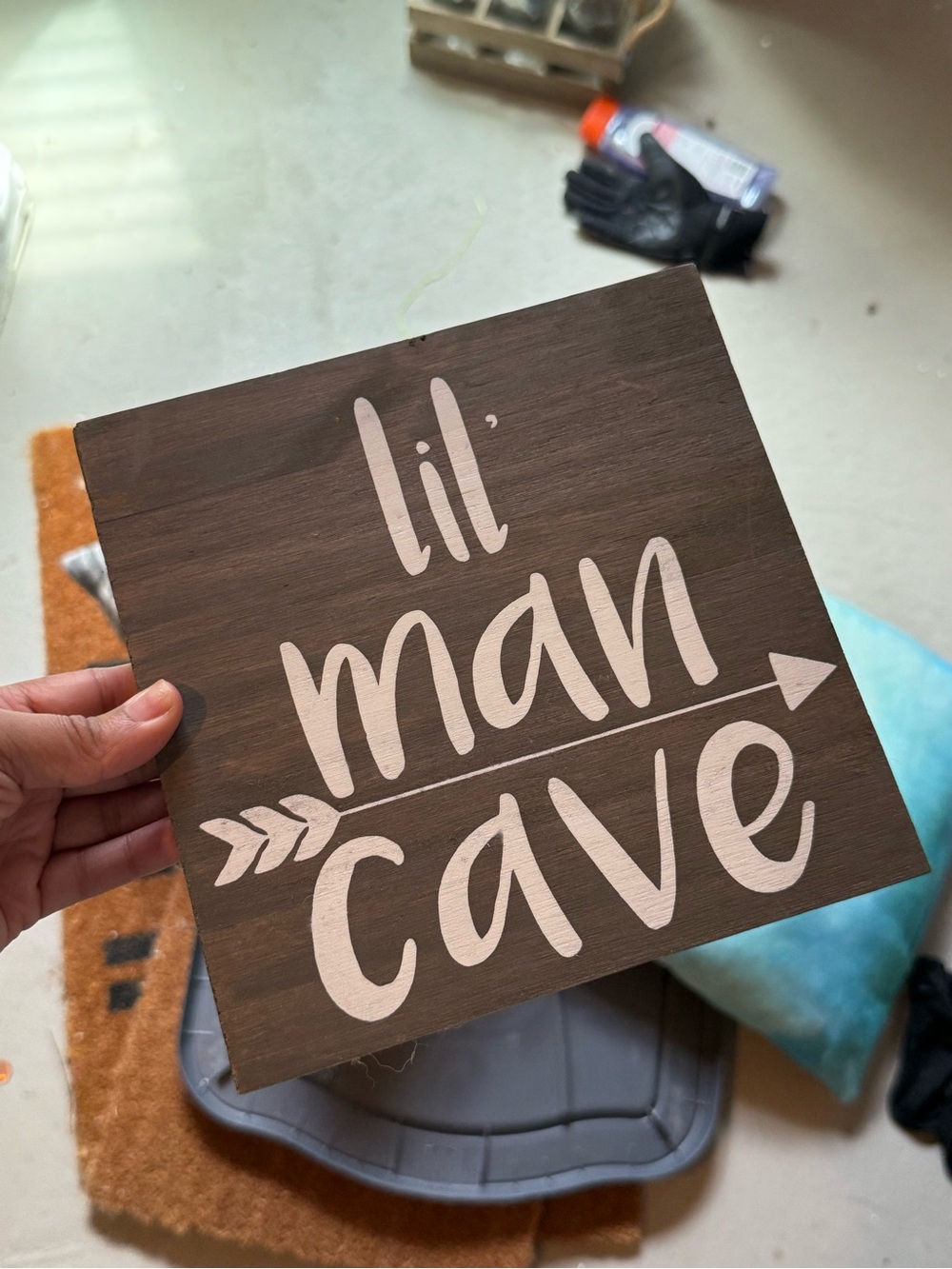 Lil' Man Cave Wood Wall Sign - Brown & Cream